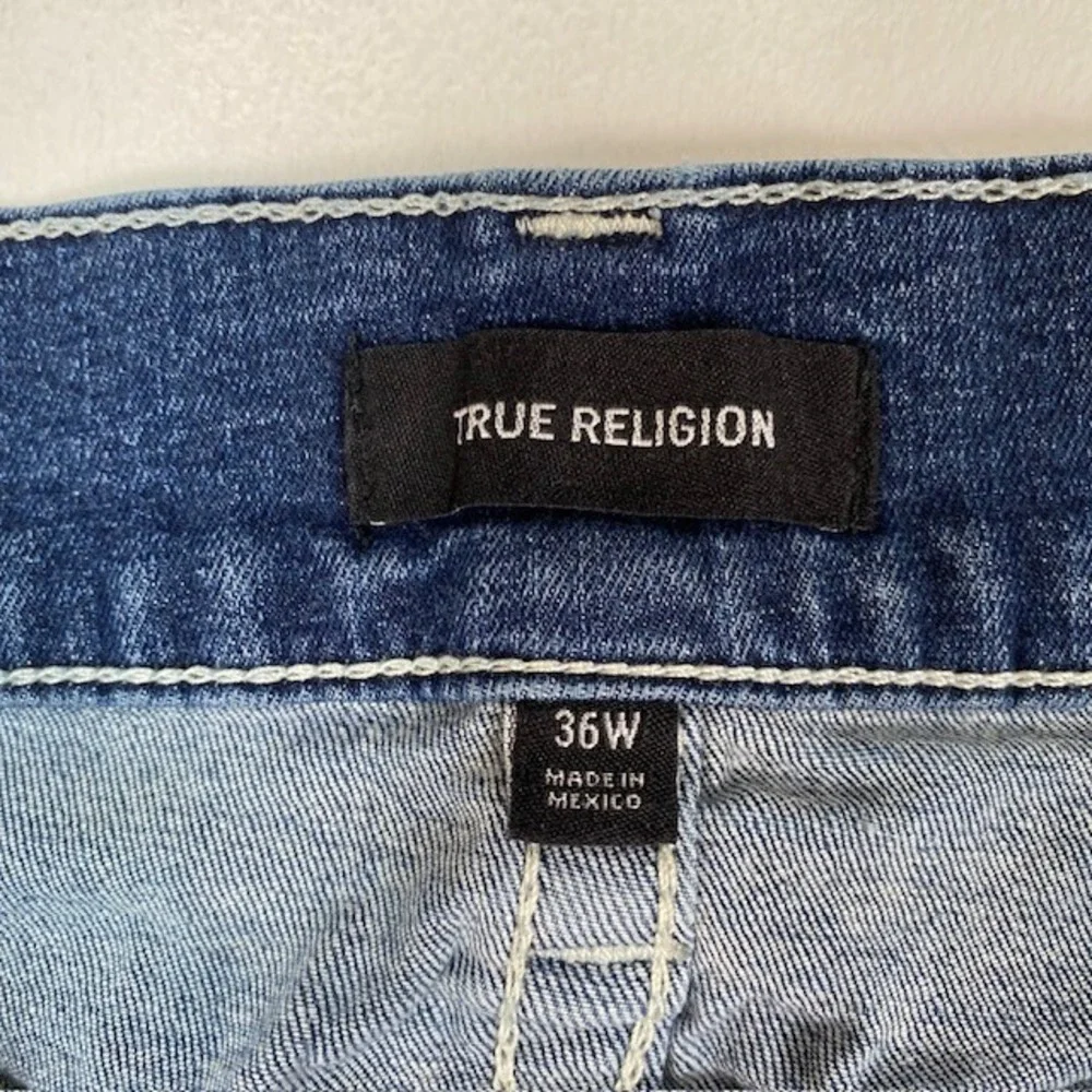 True Religion Ricky Short Mens 36 Regatta Blue Denim Cut Off Frayed Hem Shorts